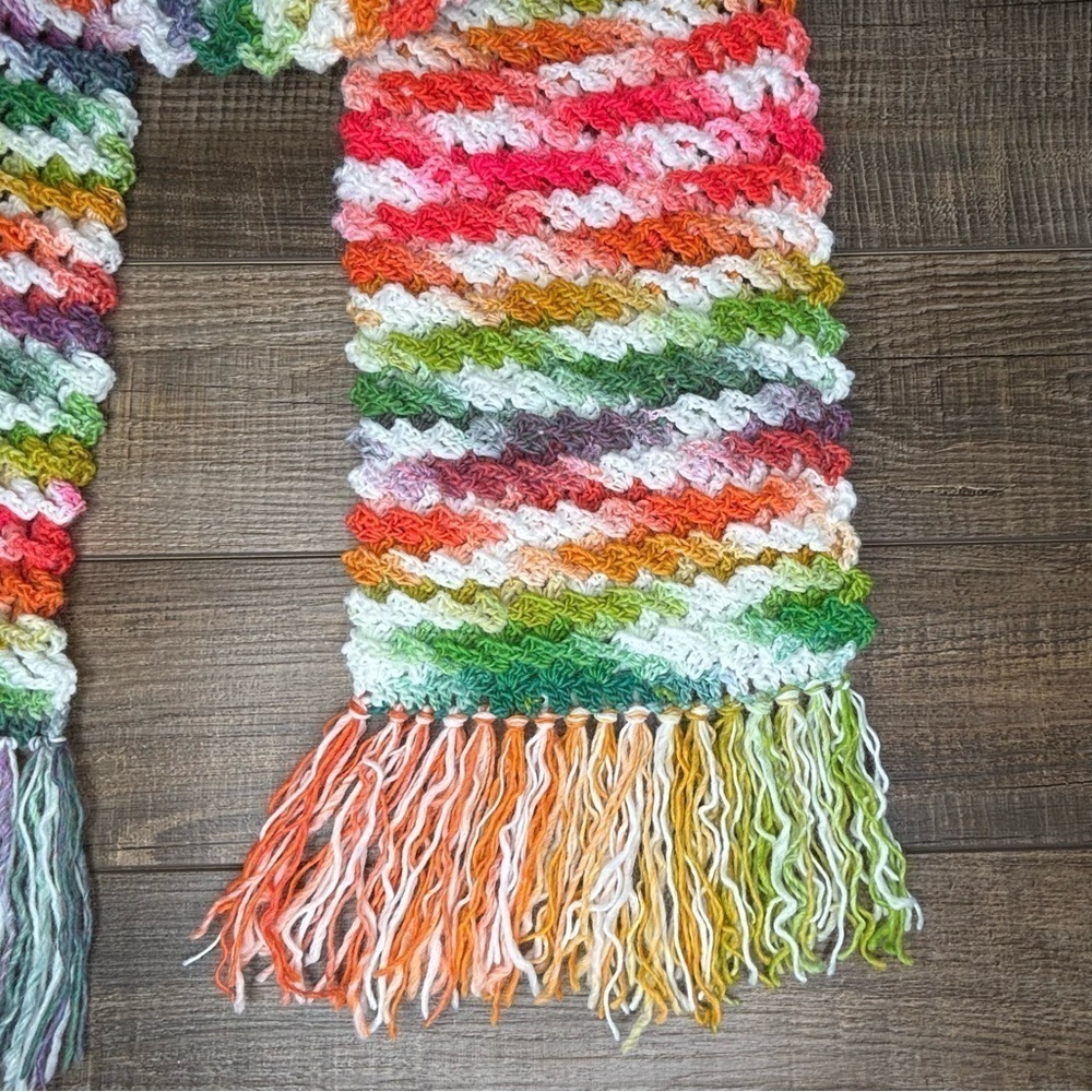 Handcrafted Crochet Scarf Colorful Multicolor Womens Ripple Waffle Stitch Knit - Picture 9 of 16